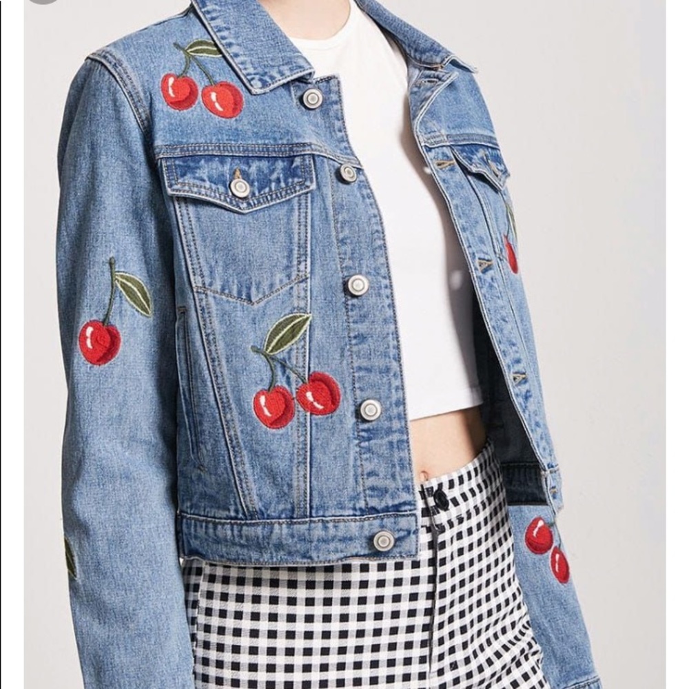 Cherry Cropped Denim Jacket